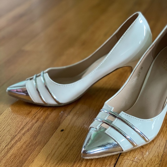 White / silver leather chic heels size 6 - Picture 5 of 5